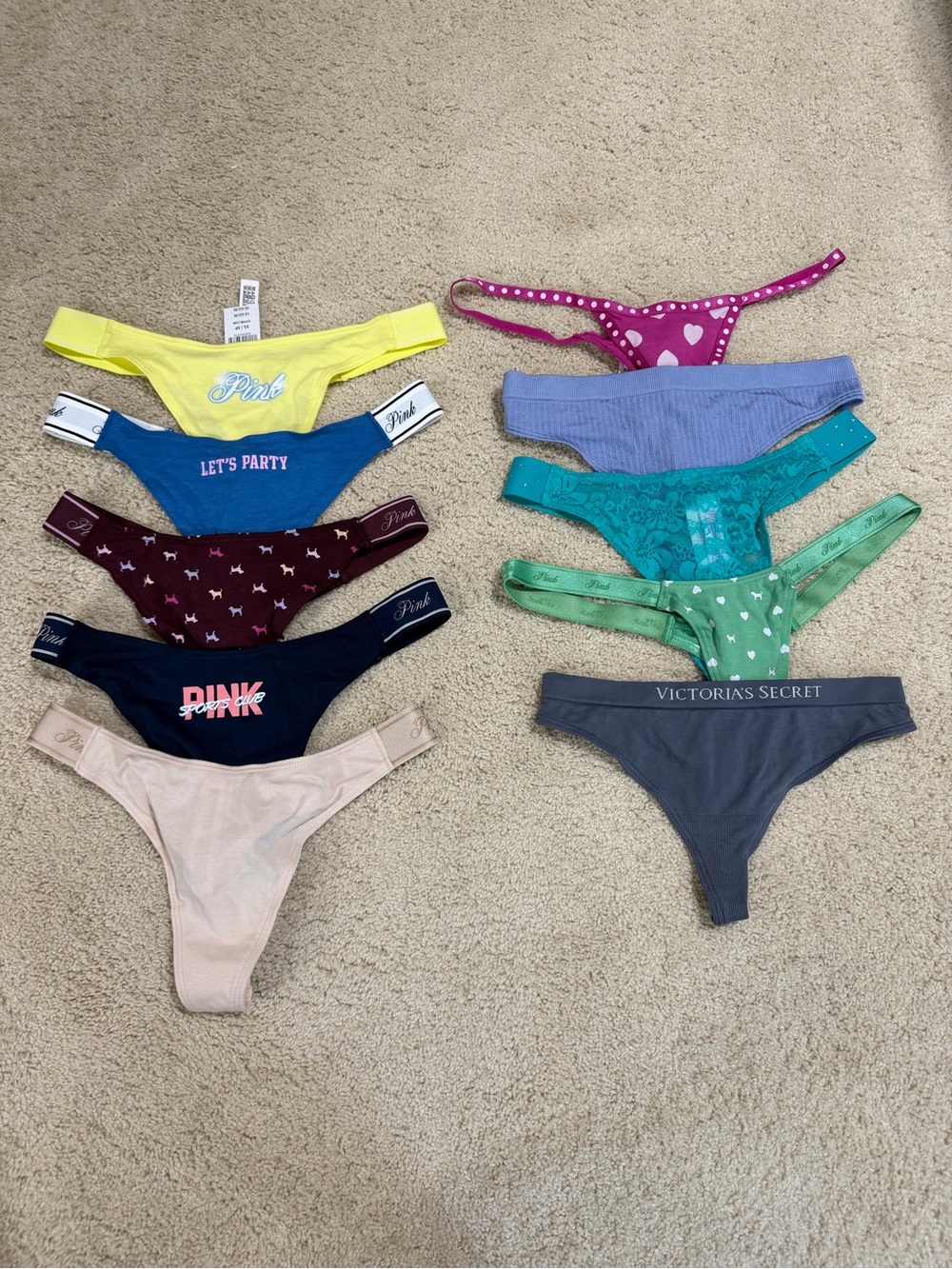 NEW NWT 10 pair Victoria’s Secret/Pink Thong Panties Size: XS